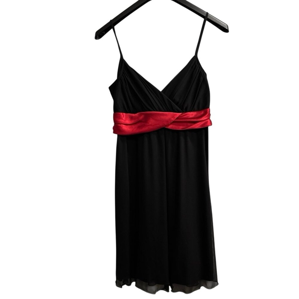 Vintage Buyer Dress Womens L Black Chiffon‎ Babydoll Red Ribbon Sash Y2K Fairy
